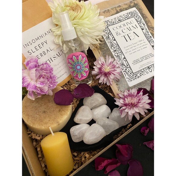 Chakra Care Package with Crystals, Goat Milk Soap, Reiki Candle, Bath Salts